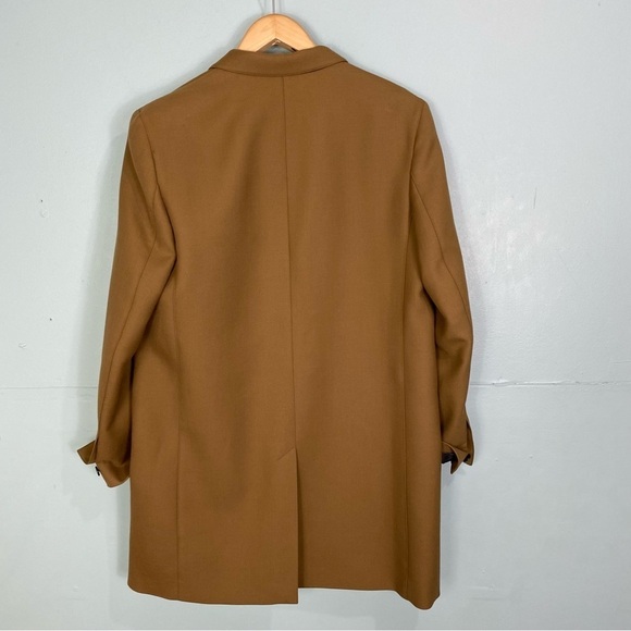 Theory Double Breasted Bonded Wool Blend Coat Tan Sz 12 - Picture 8 of 11